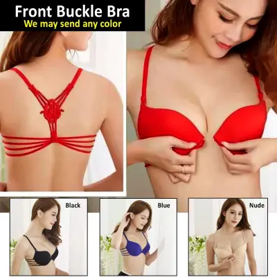 Sexy Pushup Style Double Padded Bra For Women Front Hook Solid Seamless Bra  Women's Bra's Small Bust Half Cup Front Open Bra for Girls Special Bridal  Bras in Black Skin Red and