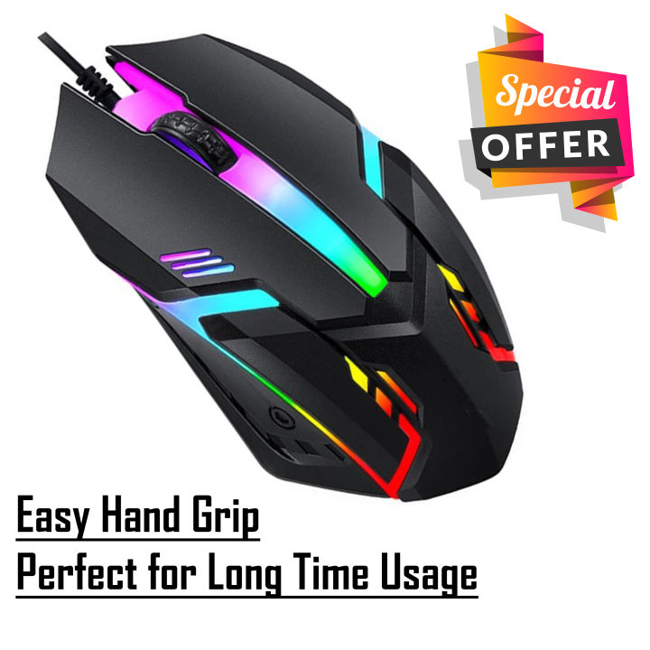 Wired Gaming Mouse 7 LED RGB Optical Precision Mouse For PC and Laptop Responsive Optical Tracking For Precise Control