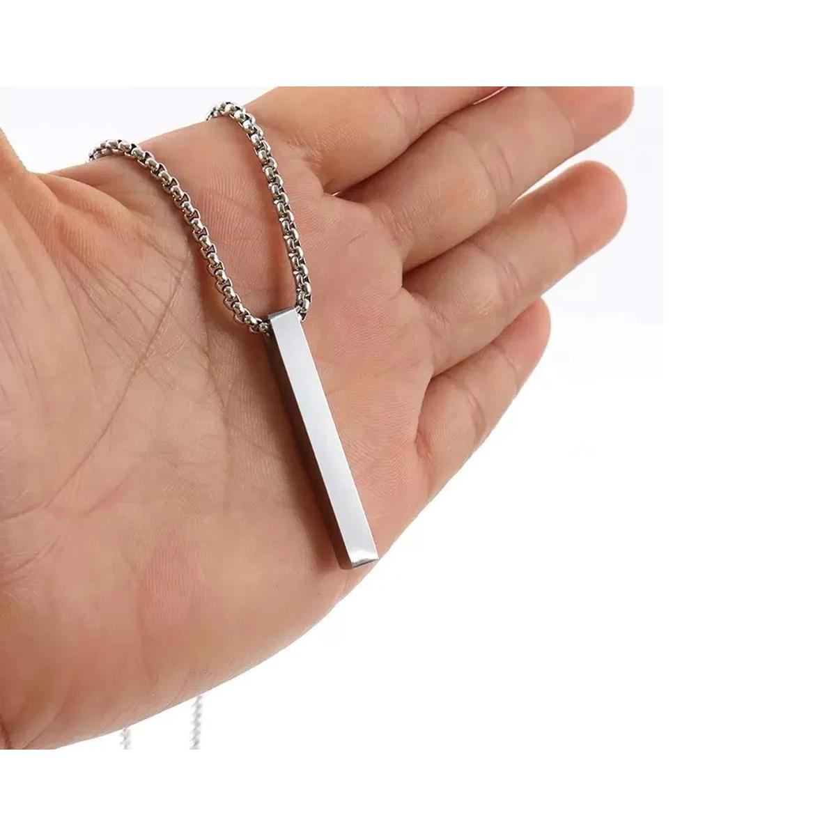 Men Bar Necklace Locket Chain Silver Colour Vertical  100% Stainless Steel