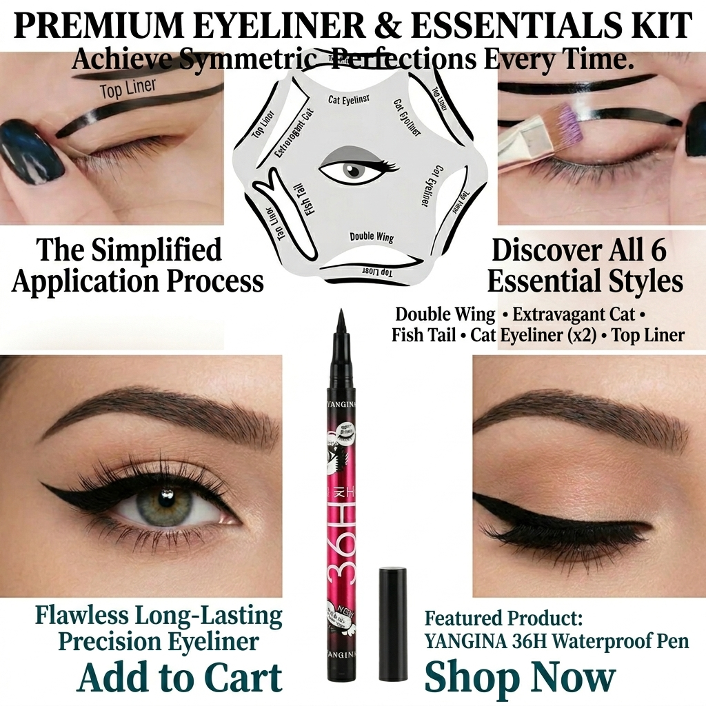 6 Pcs Professional Eyeliner Stencil Set - Perfect Winged Liner & Cat Eye Template - Easy Makeup Shaping Tool for Beginners
