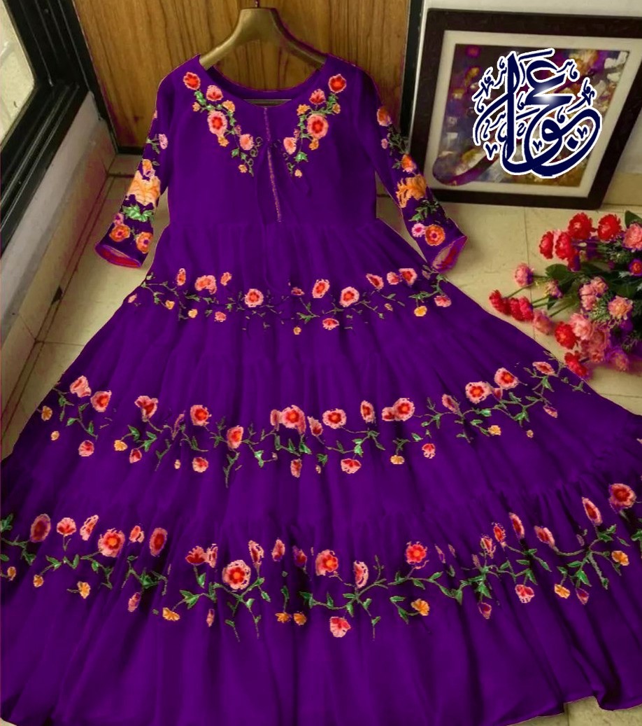 Stylish Flower Embroidered Chiffon Maxi Full Flair (Only Maxi) Paty Wear Maxi Dresses For Women