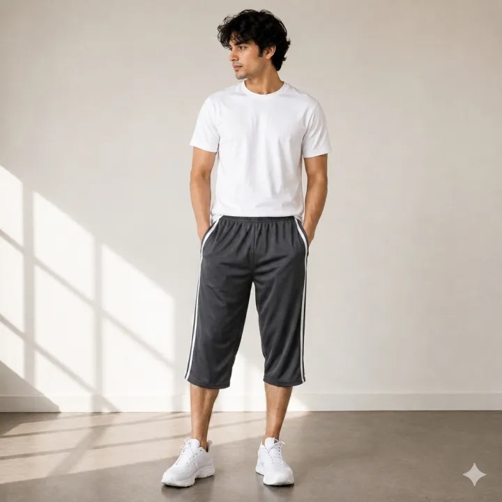 Pack of 03 - Summer Cotton Jersey  Quarter Shorts For Men  Double Sided Two Strips