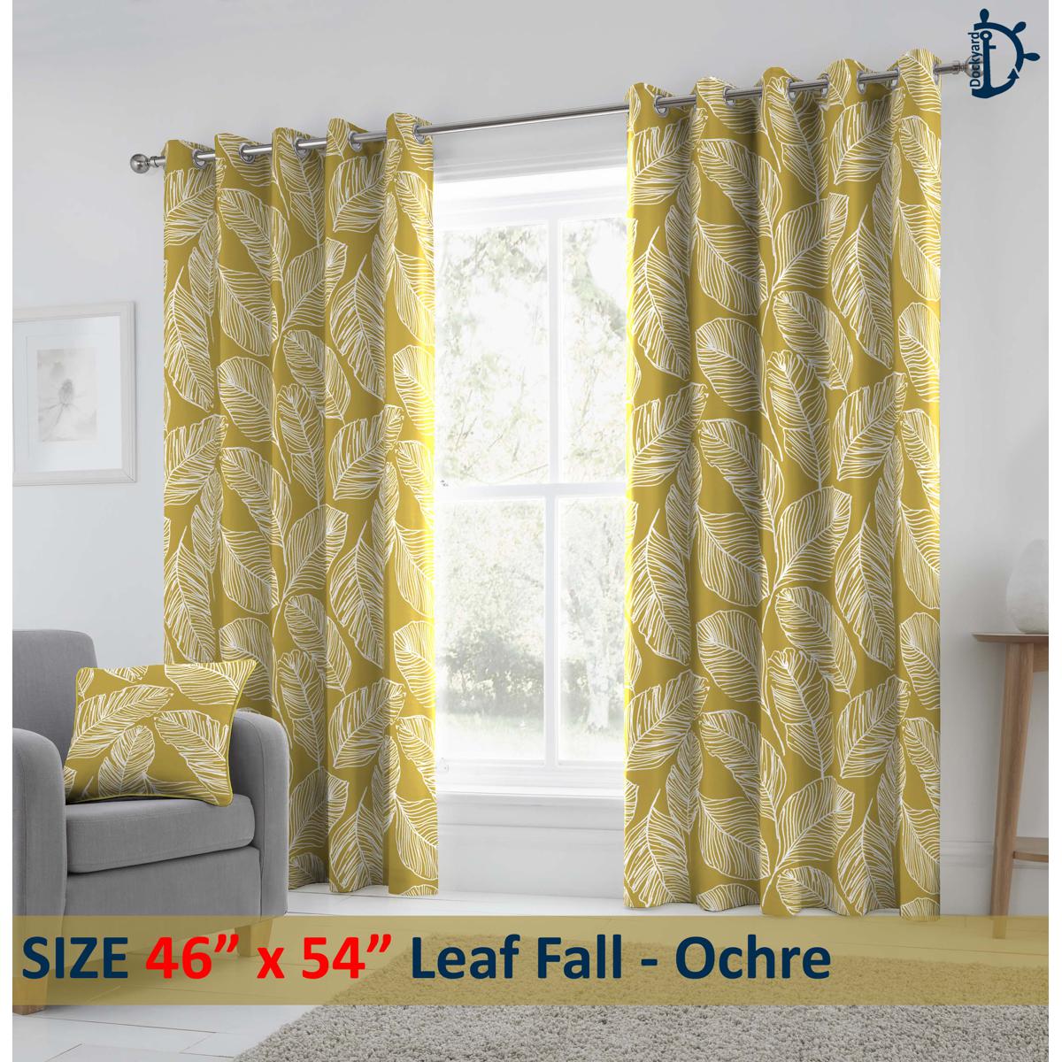 Curtains Set, Printed curtains for room, 100% cotton - Leaf Fall Ochre - Pack of 2 Curtains