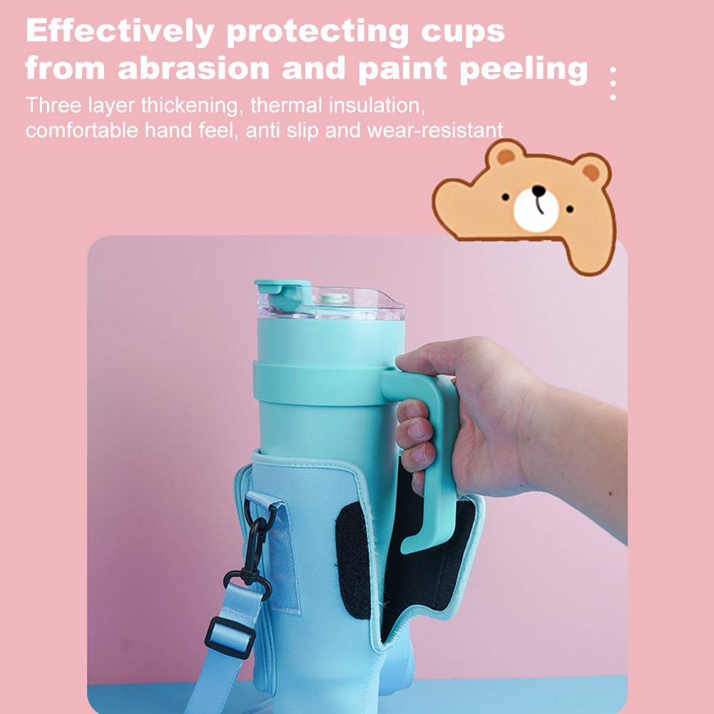 40Oz Water Bottle Carrier Bag With Phone Pocket For Stanley Quencher Cup With Handle Water Bottle Holder Pouch