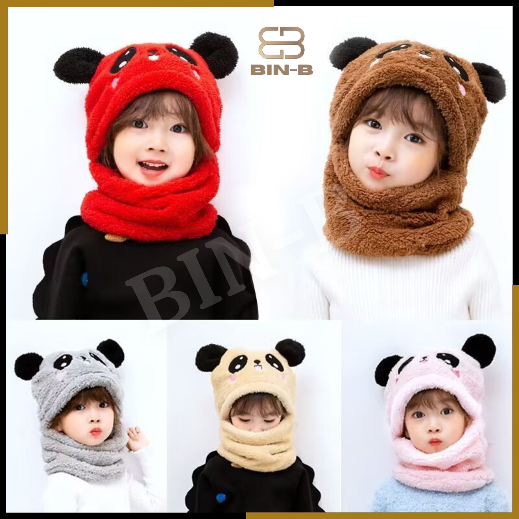 BIN-B Baby hat ear cap Autumn and winter children's hat neck one super cute cute boy and girl panda pullover hat | Beanie For Kids | Wool Cap For Kids | Childrens