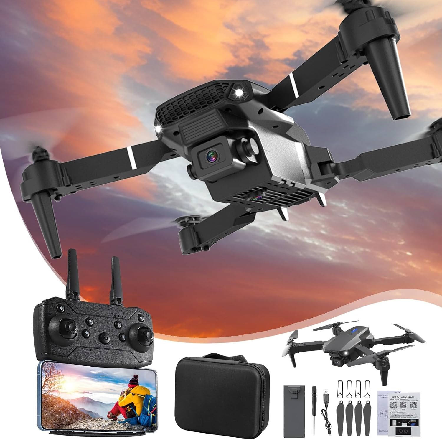 Drone with DM99 HD FPV Camera Remote Control with Altitude Hold Headless Mode Start Speed Adjustment, App Control, 3 Speed Gears, Gesture Control