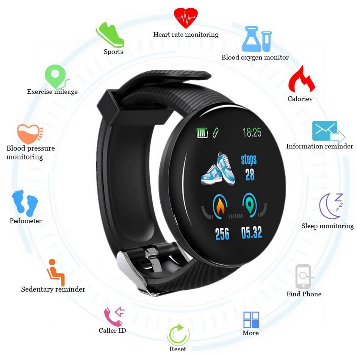 D18 fitness bracelet blood 2025 pressure bluetooth heart rate monitor