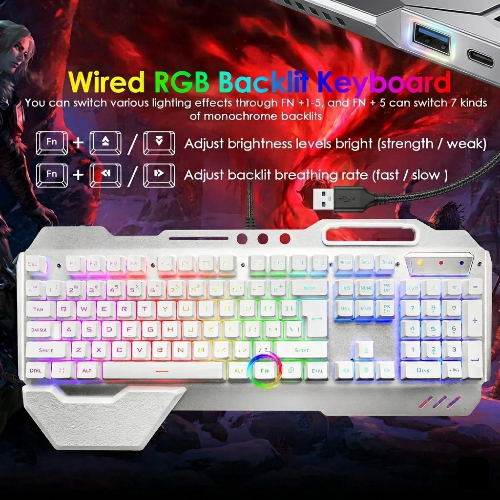 Ultimate Performance: Unique Metallic Wired RGB Gaming-Office Keyboard for Unparalleled Precision and Style - High Quality