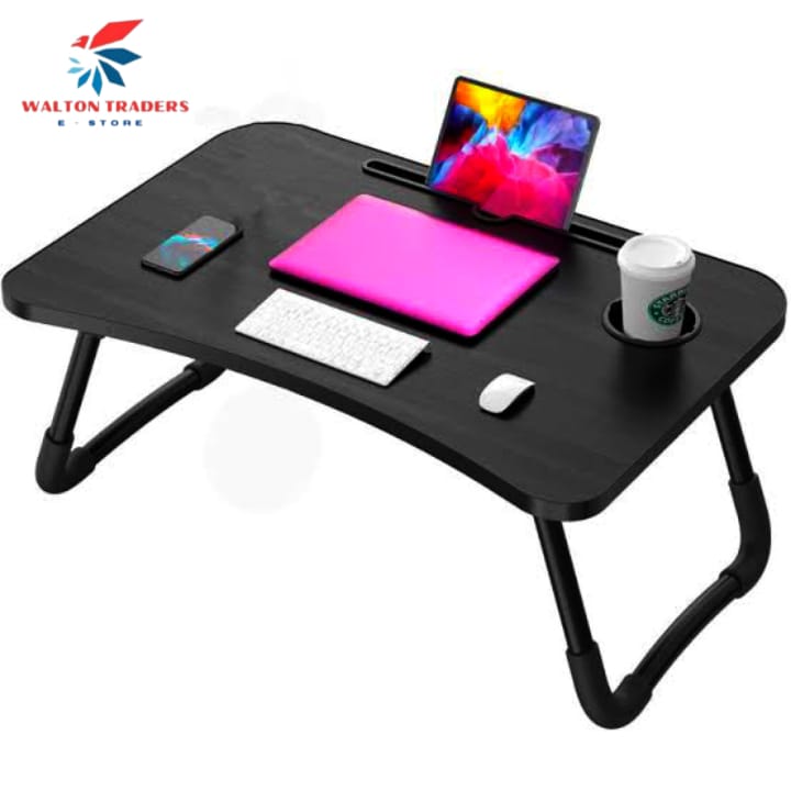 Wooden Gaming Laptop Table For Bed Foldable Stand Ergonomic Portable Drawing Notebook Reading Breakfast Serving With Inbuilt Tablet And Cup Hold Slots Couch Black Brown Beige. Floor Gaming Computer 0.75 Inches Thick Wood. High Quality Stand
