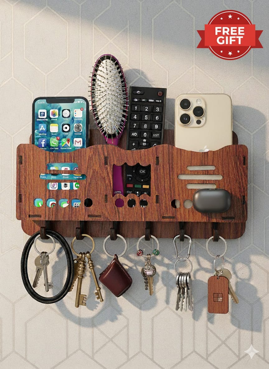 Wall-Mounted Wooden Organizer for Keys, Phone, and Other Essentials - Modern Home Decor Accessory