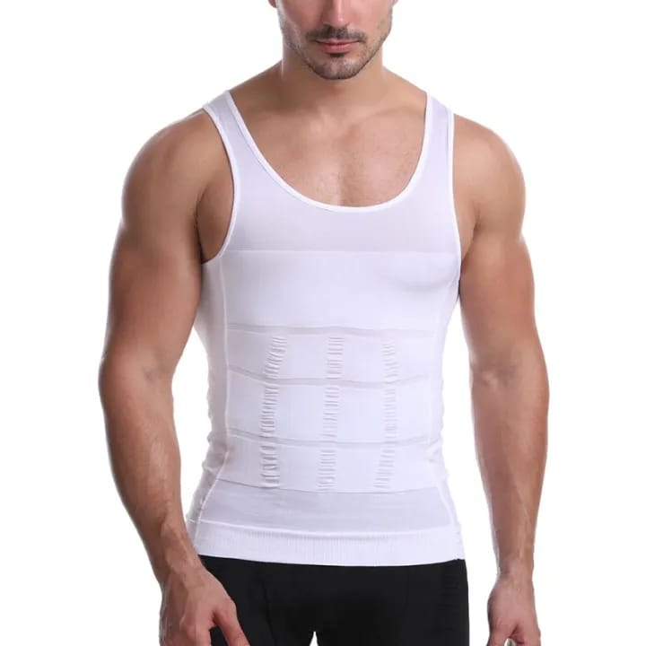 Slim N Lift Body Shaper Vest for Men – Compression Slimming Undershirt for Tummy Control & Back Support – Black/White