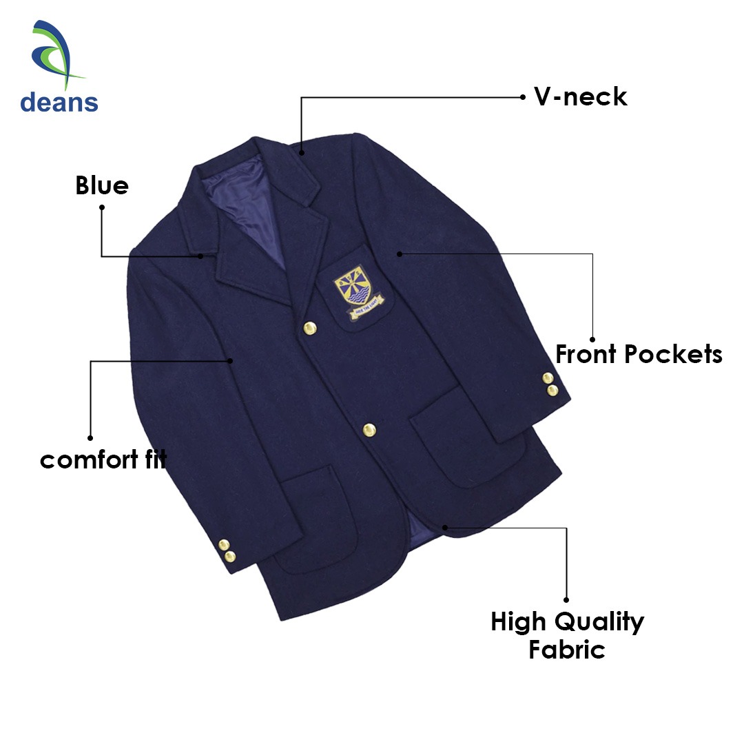 Beaconhouse School Blazer Navy Blue by Deans Uniforms - Navy Blue Blazer Jacket Slim Fit Casual ,Long Sleeve Blazer For Boys -Blazer for Schools