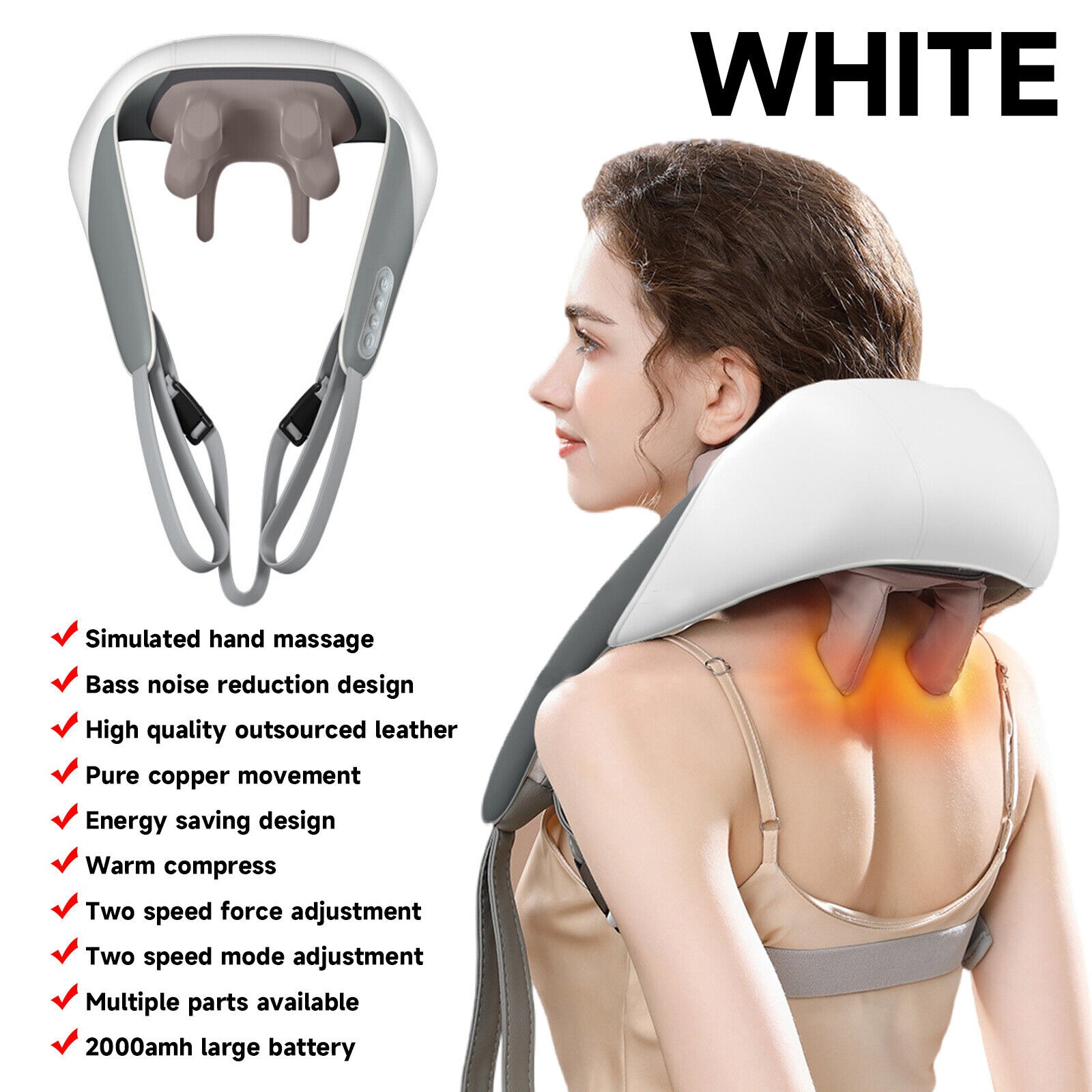 Rechargeable 5D Kneading Neck Shoulder Back Massager | Electric Deep Tissue Massage Machine with Adjustable Heat | Shiatsu Cervical Massager for Muscle Pain Stiffness Relief | Portable Wearable Full Body Relaxation Device