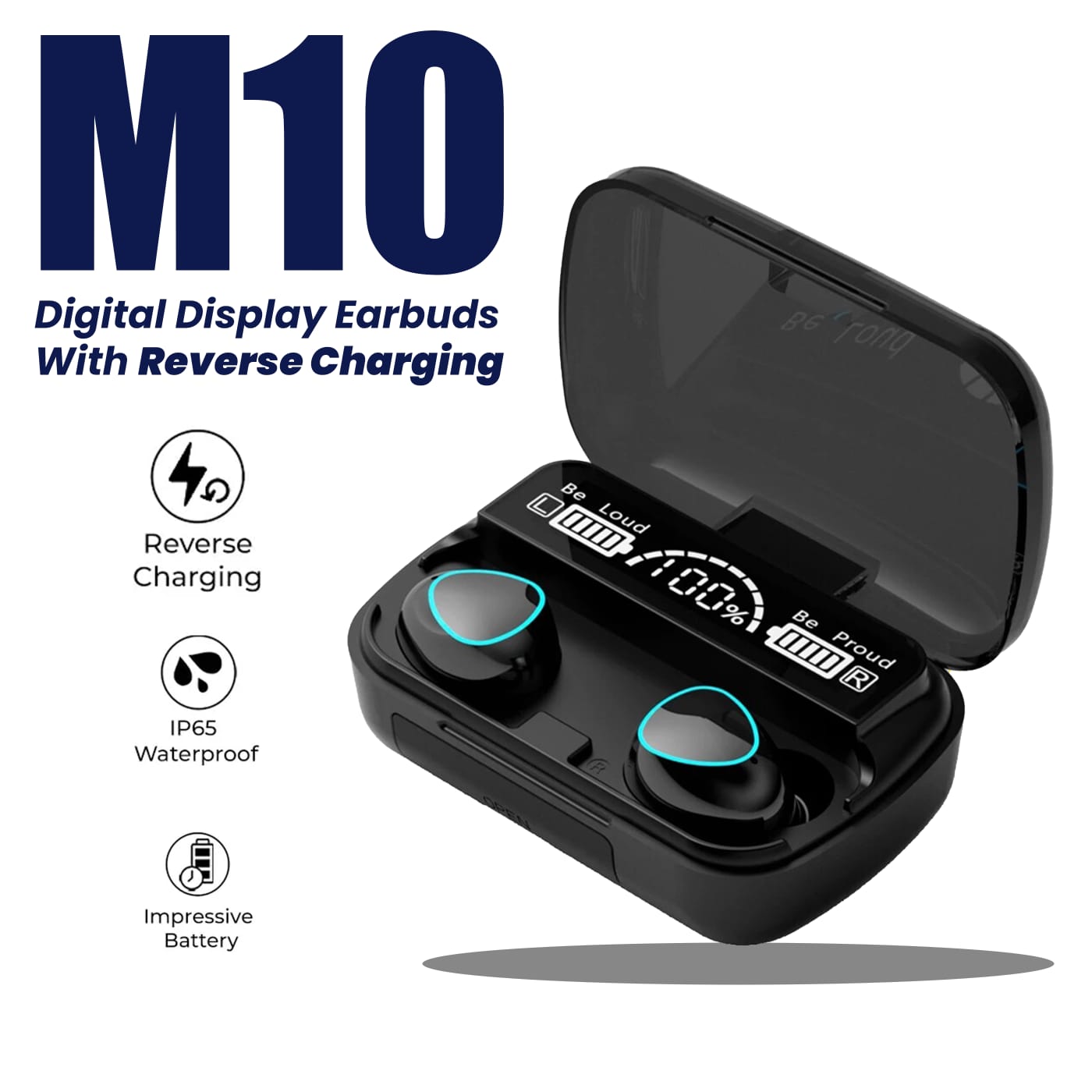 M10 new 5.3 3500 mah TWS Air-pods _ with Super Sound & High Quality Touch Sensors True Stereo Headphones with Built in Mic 10m Transmission Bluetooth Wireless Earbuds , Charging Case Sport Headset for all Bluetooth Smart devices.