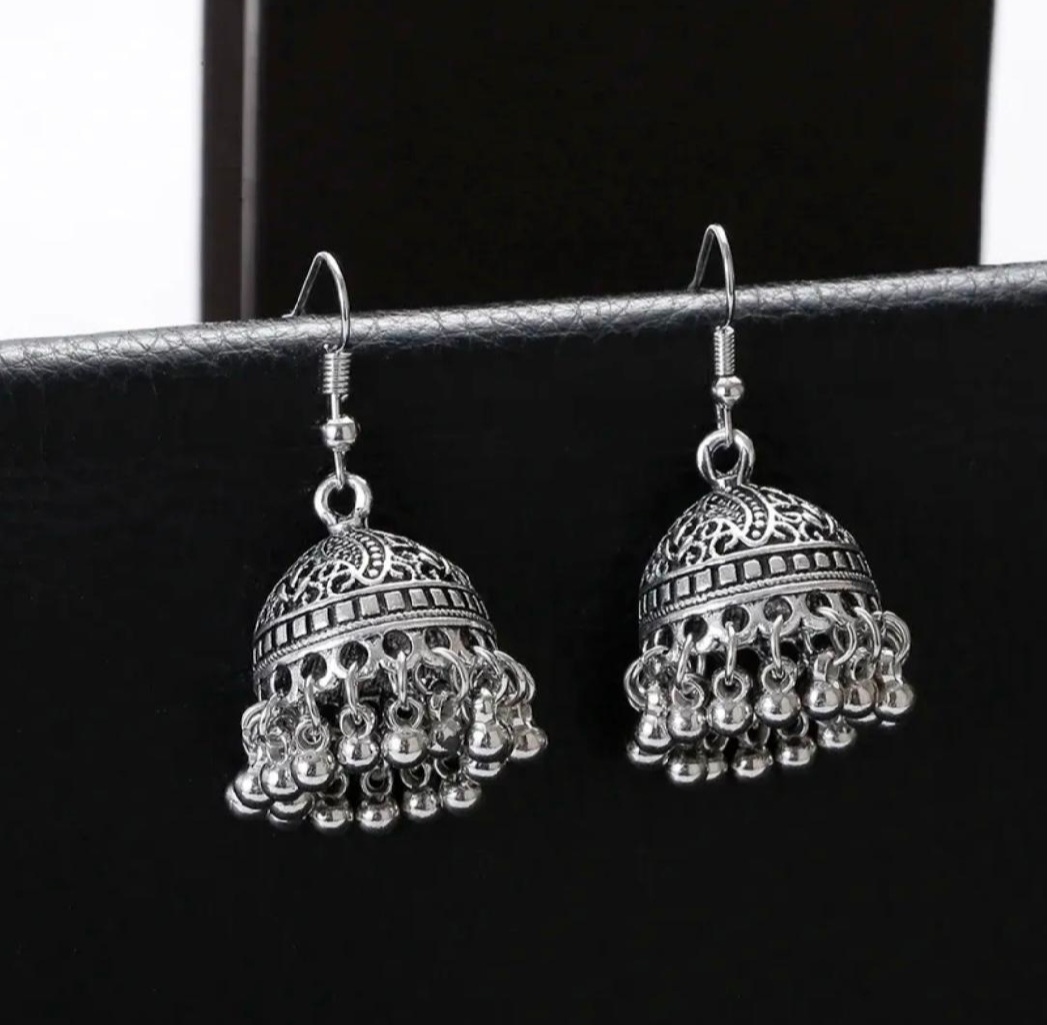 Elegant Gold/Silver Tone Filigree Jhumka Earrings for Women