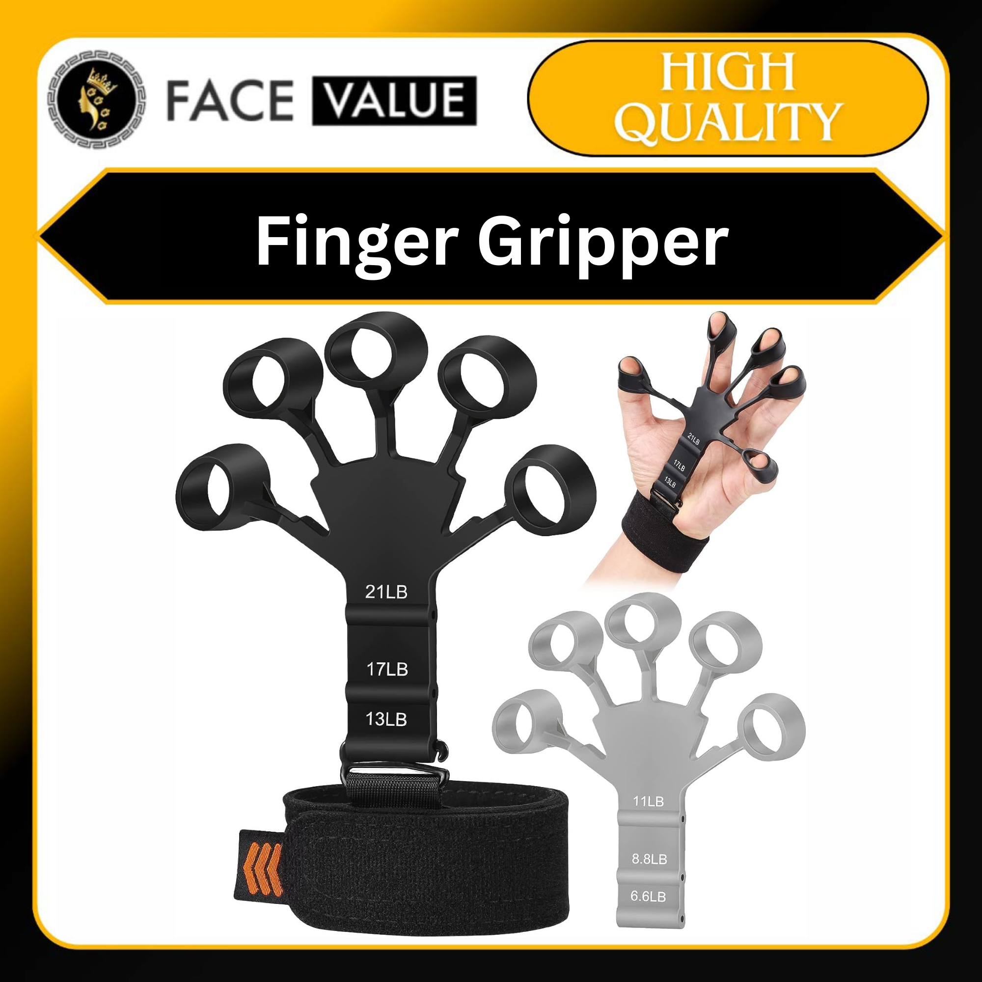 Face Value Finger Extensor Exerciser, Rubber Muscle Trainer, Adjustable Silicone Hand Grip Enhancer, Finger Trainer with Wristband, Hand Strengthening Device, for Strength Training, Therapy, Muscles