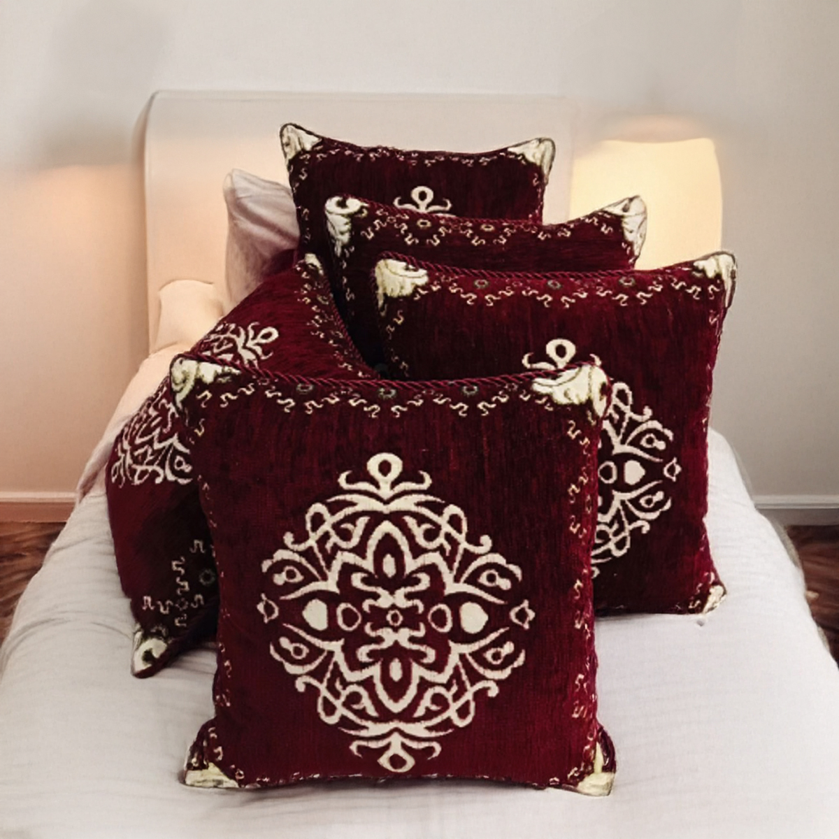 Velvet Jacquard Cushion Cover 15 x 15 Inches with Back Zip