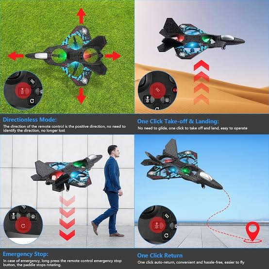 Remote Control Fighter Jet Airplane – 2.4G RC Foam Stunt Plane with LED Light, Durable Flying Toy Drone for Kids’ Entertainment