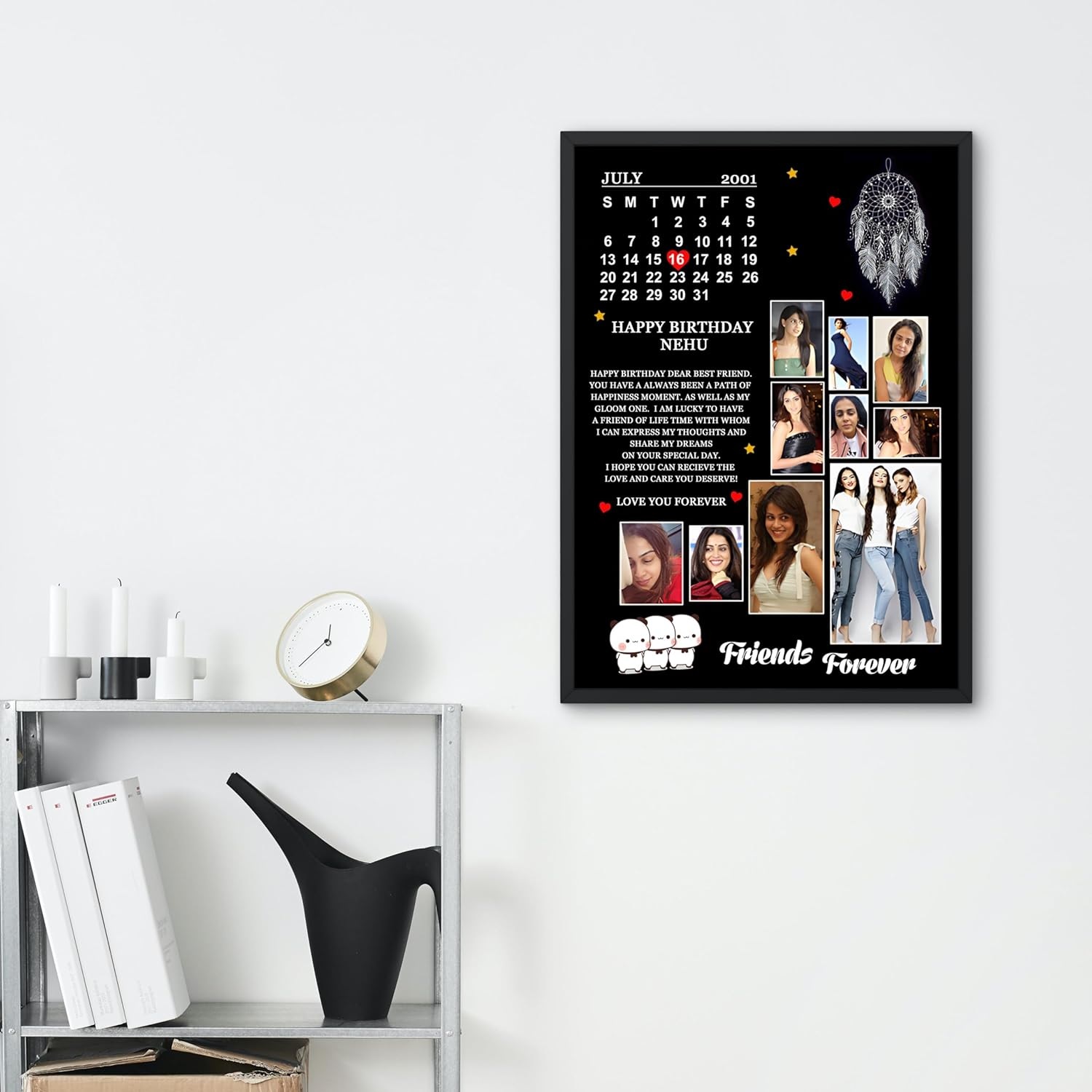 Customized 9x12 Photo Frame with Calendar Message and 10 Pictures Wood MDF Glass