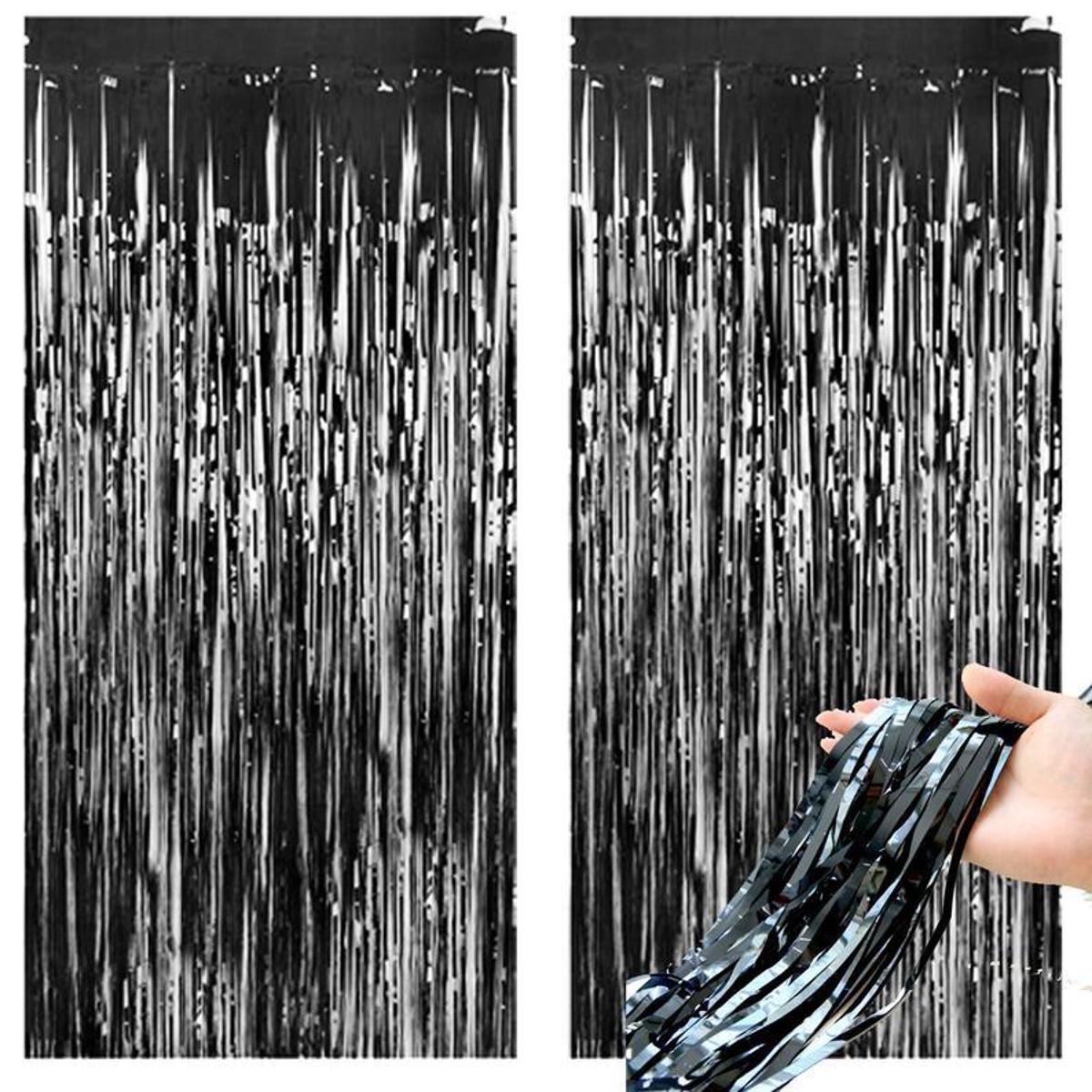 1M * 2M New Black/ Silver/Shocking Pink/ Yellow / Blue Tassels Backdrop Curtain Foil Curtain Glitter Party Backdrop Photo Booth Backdrop Birthday , Bridal Shower, Anniversary , Baby Shower Decoration