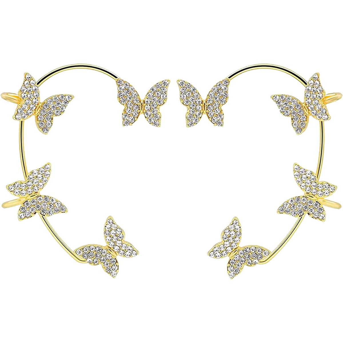 2PCS Zircon Ear Cuff Earrings Rhinestone Non Pierced Ear Clips Wrap Around Fairy Earrings for Women Teen Girls