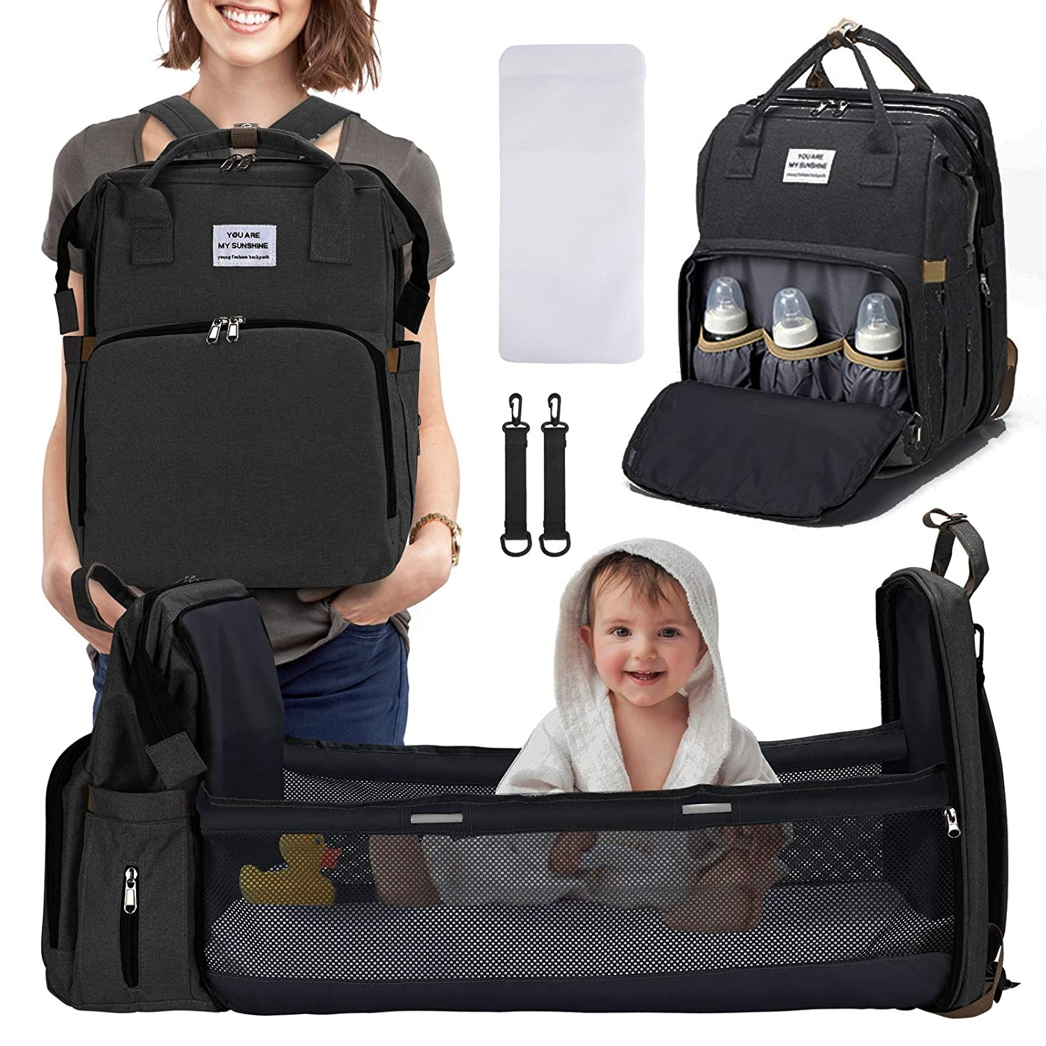 2in1 Multifunctional Travel Mommy Backpack Portable Crib Nappy Bag ...