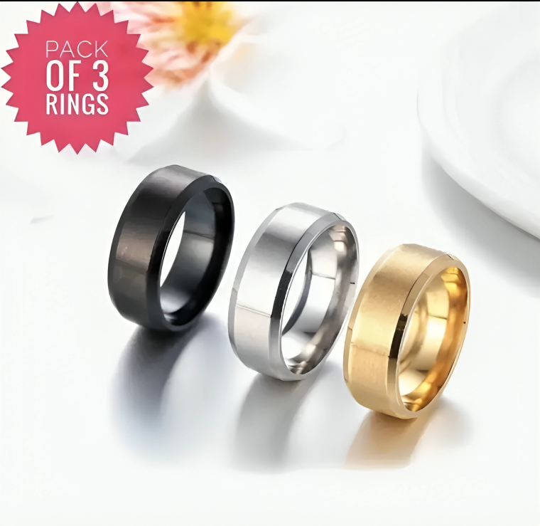 3 Rings Titanium Black Gold & Silver For Boy Girls