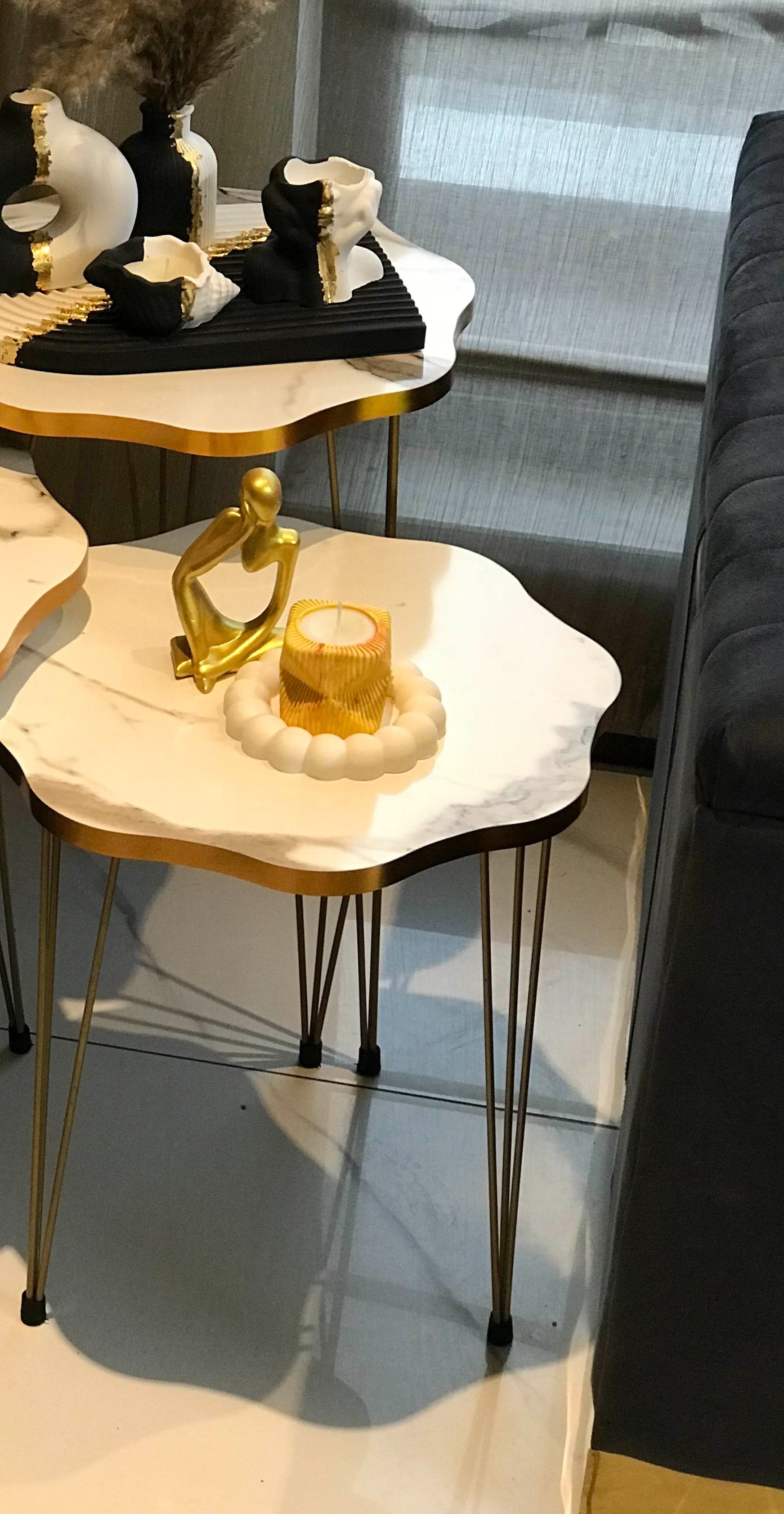 New Designee Mdf Wood Daisy Nesting Table With Metal Stand Set of 3 Round table Table Decoration coffee table Daisy coffee table dining table Nesting table set Side Table Coffee Table nesting table Decor - Set Of 3 Side Tables