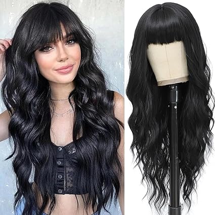 Black WIg for Women Long extension Wavy ,  Natural Black Wigs Natural Looking Heat Resistant Synthetic Wig