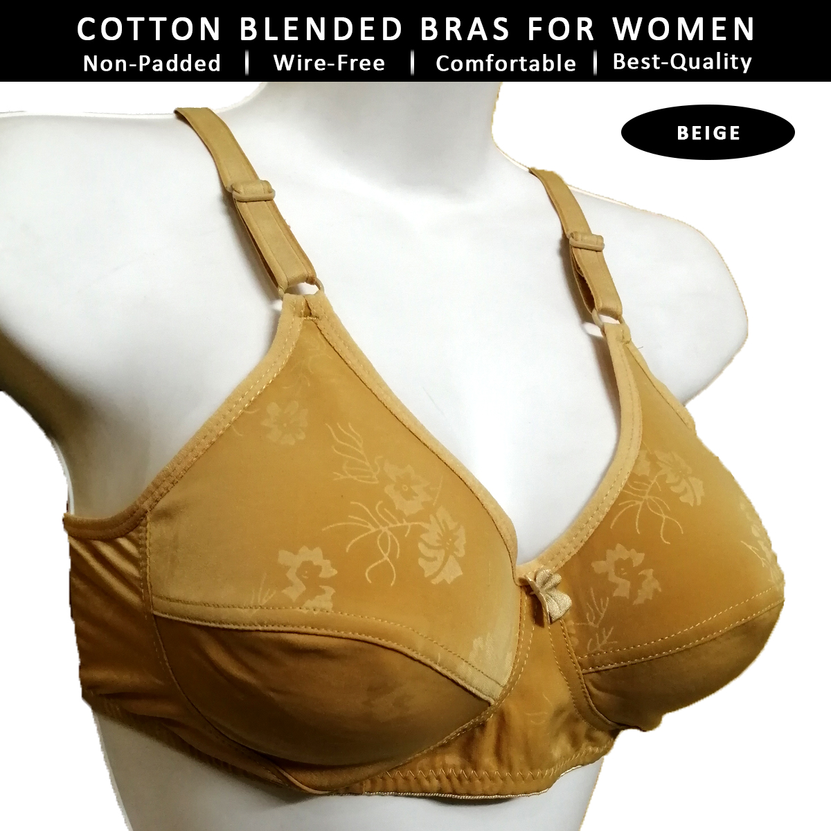 Womens Cotton Comfort Non Wire Soft Cup Beige Bra