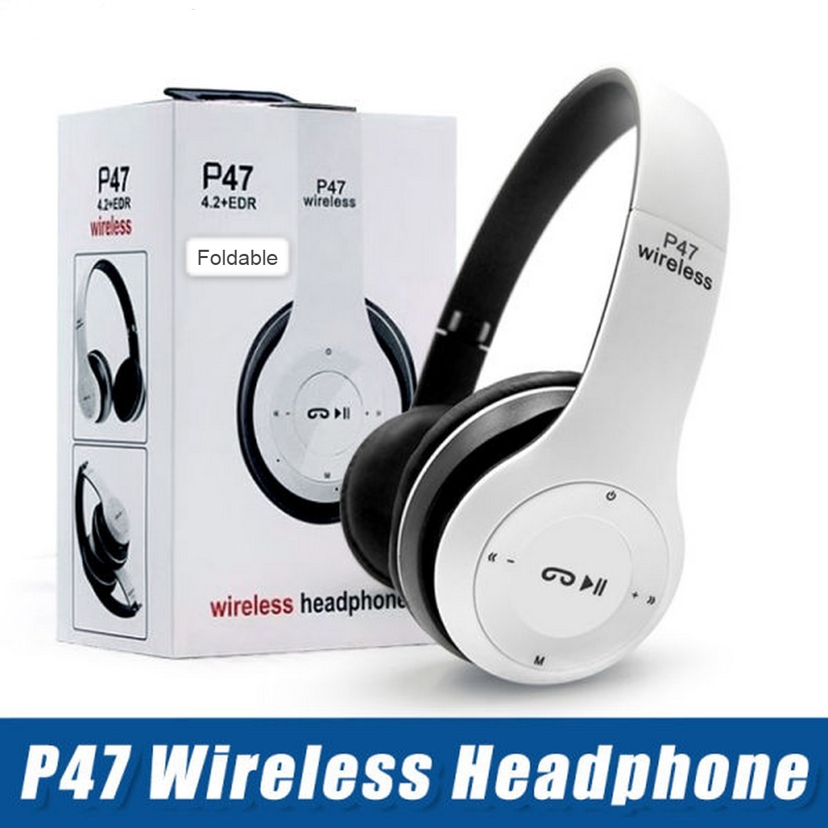Wireless Headphones, P47 Bluetooth Foldable Headset with Microphone Support FM Radio TF for PC TV Smart Phones & Tablets Etc