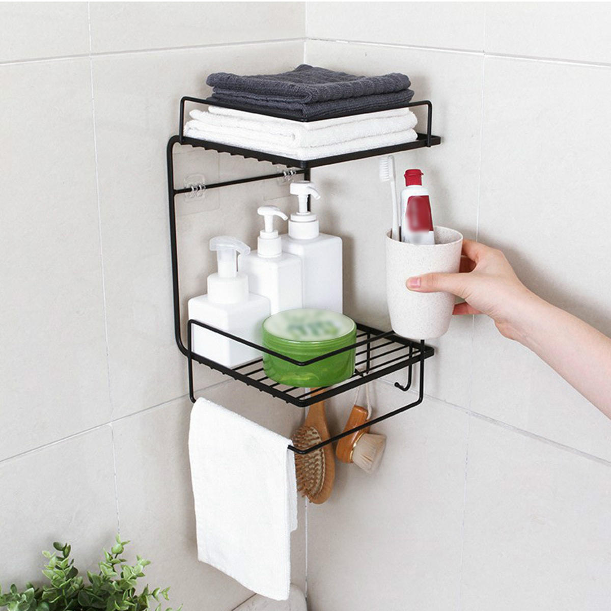 Bathroom kitchen Punch Corner Frame Shower Shelf Wrought Iron Shampoo ...