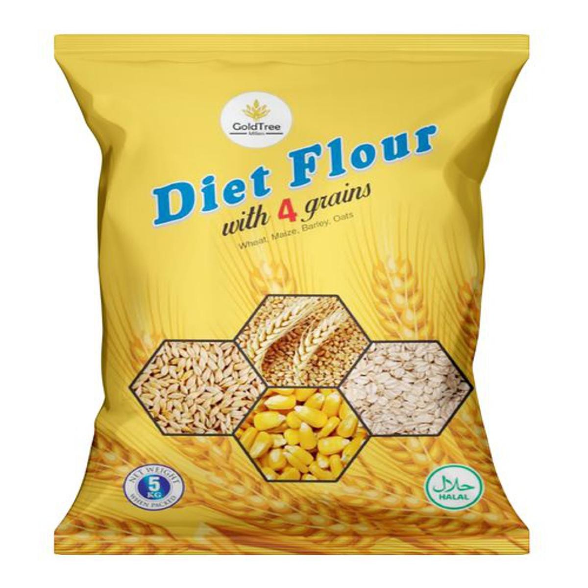 Diet Flour With 4 Grains 5 Kg Gold Tree (whole Wheat Atta With Barley, Oats And Maize)