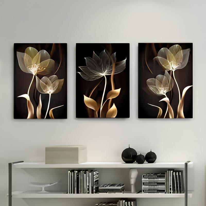 Pack of 03 Flower Wall Art Set – 3 Piece Modern Frame – Luxury Butterfly & Flower Design for Living Room, Bedroom & Home Décor – Wall Decoration Items – Room decoration items –Home decoration items - Decorating item - Room Décor