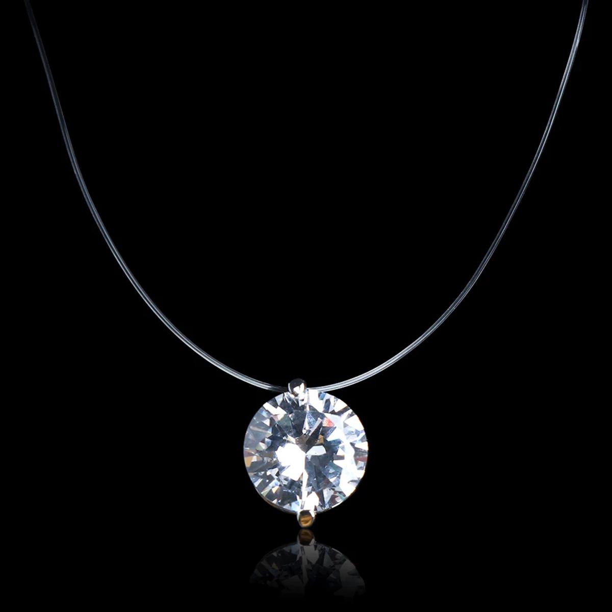 Korean Jewellery 925 Sterling Silver Invisible Chain Lines Diamond Necklaces Chokers 6MM Zircon Pendants for Women Girls For Friends