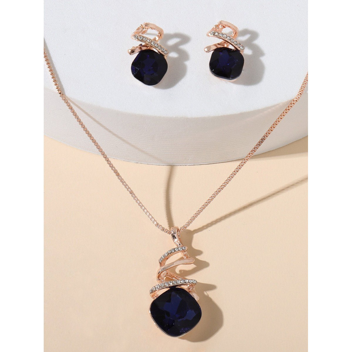 Shein- 1pc Rhinestone Decor Necklace & 1pair Stud Earrings