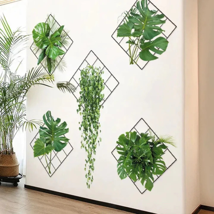 Grass Wall Sticker, 3D Artificial Plant Wall Art, Green Plant Wallpaper Sheet, Indoor Leaves Wall Frame, Water Proof Stickers, Removable DIY Green Leaf Flower