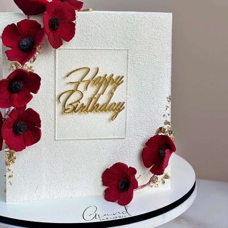 New Handwriting Happy Birthday Cake Toppers Golden Acrylic Birthday