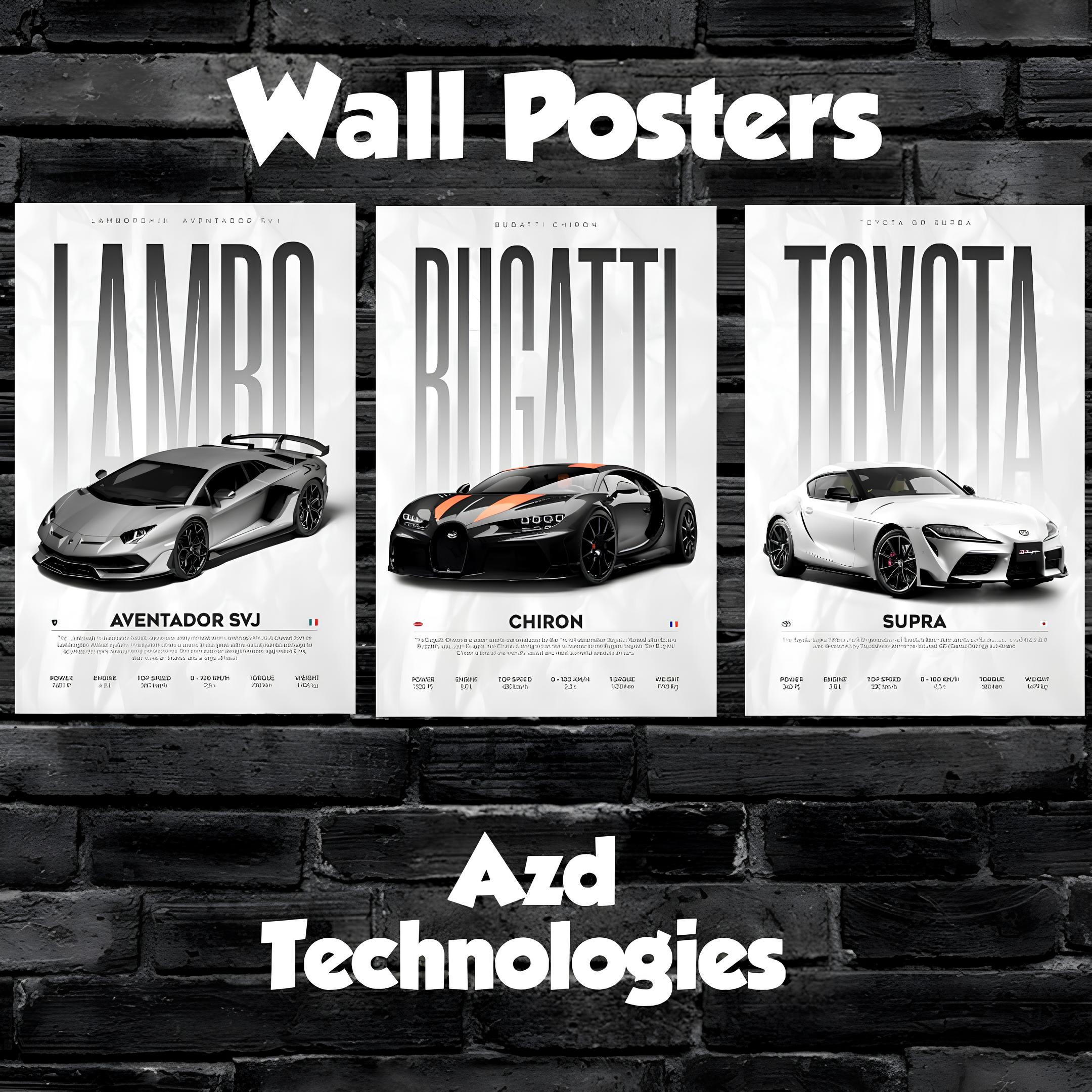 3 Large Cars Posters of Your Choice XL Size Posters – 18x12 Inches Premium Wall Decor for Car Lovers