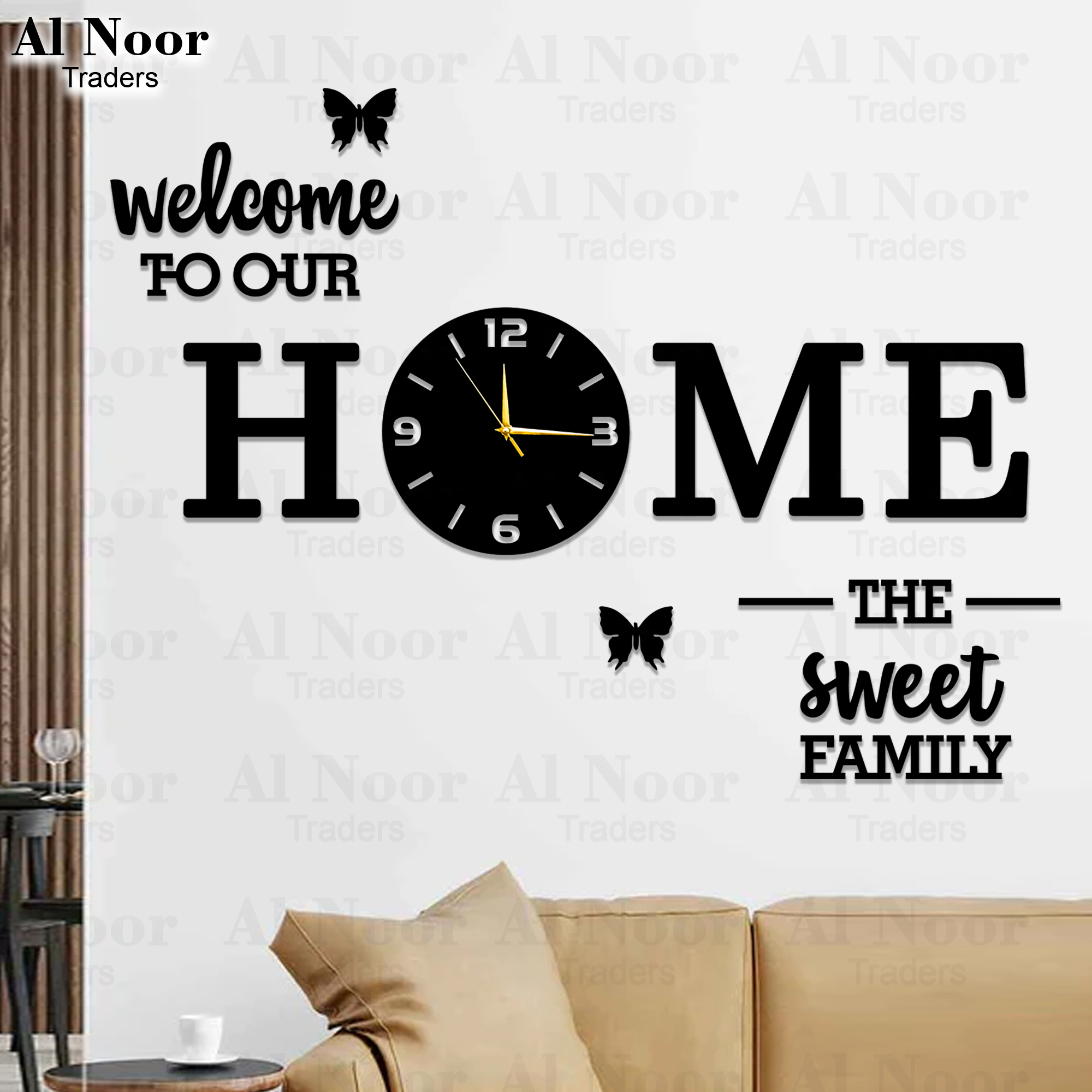 Al Noor Traders Brand Big Size and Sweet Home 3D Wooden Wall Clock I Wooden Wall Clock I Wall Clocks I Wall Clock For Bedroom I Wall Clock for Room I Wooden Wall Clock I Wooden Clock I Clocks I Clock