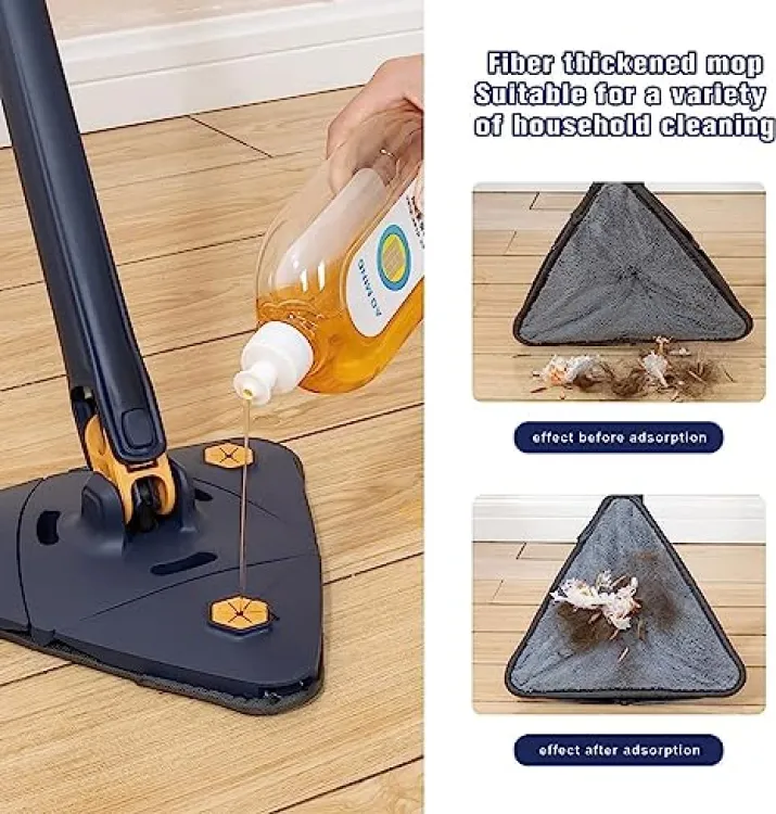 360° Rotatable Adjustable Triangle Multifunctional Cleaning Mop Triangle Mop  with Stainless Steel Long Handle Push-Pull Squeezing Cleaning Mop Dry & Wet  Mop for Floor Windows Ceiling.