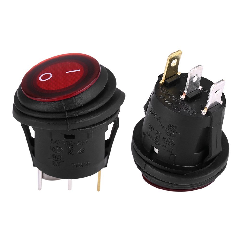 2PCS 12V 3Pin Red LED Rocker Switches, Round Button Rocker Toggle Switch OnOff SPDT Snap Waterproof for Car Auto Boat Truck