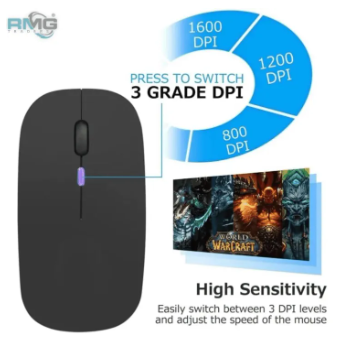 Rechargeable Wireless Bluetooth Gaming Mouse RGB with adjustable DPI ~ Silent Click, Ultra-thin Mini Wireless 2.4G Optical Mouse for Laptop, PC, Computer