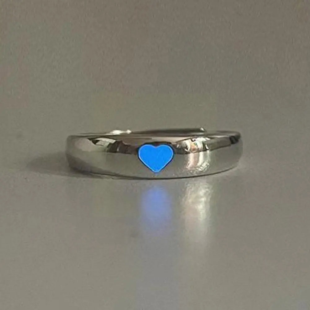 Luminous Glow In Dark Adjustable Love Heart Finger Couples Rings Jewelry Lover Gift