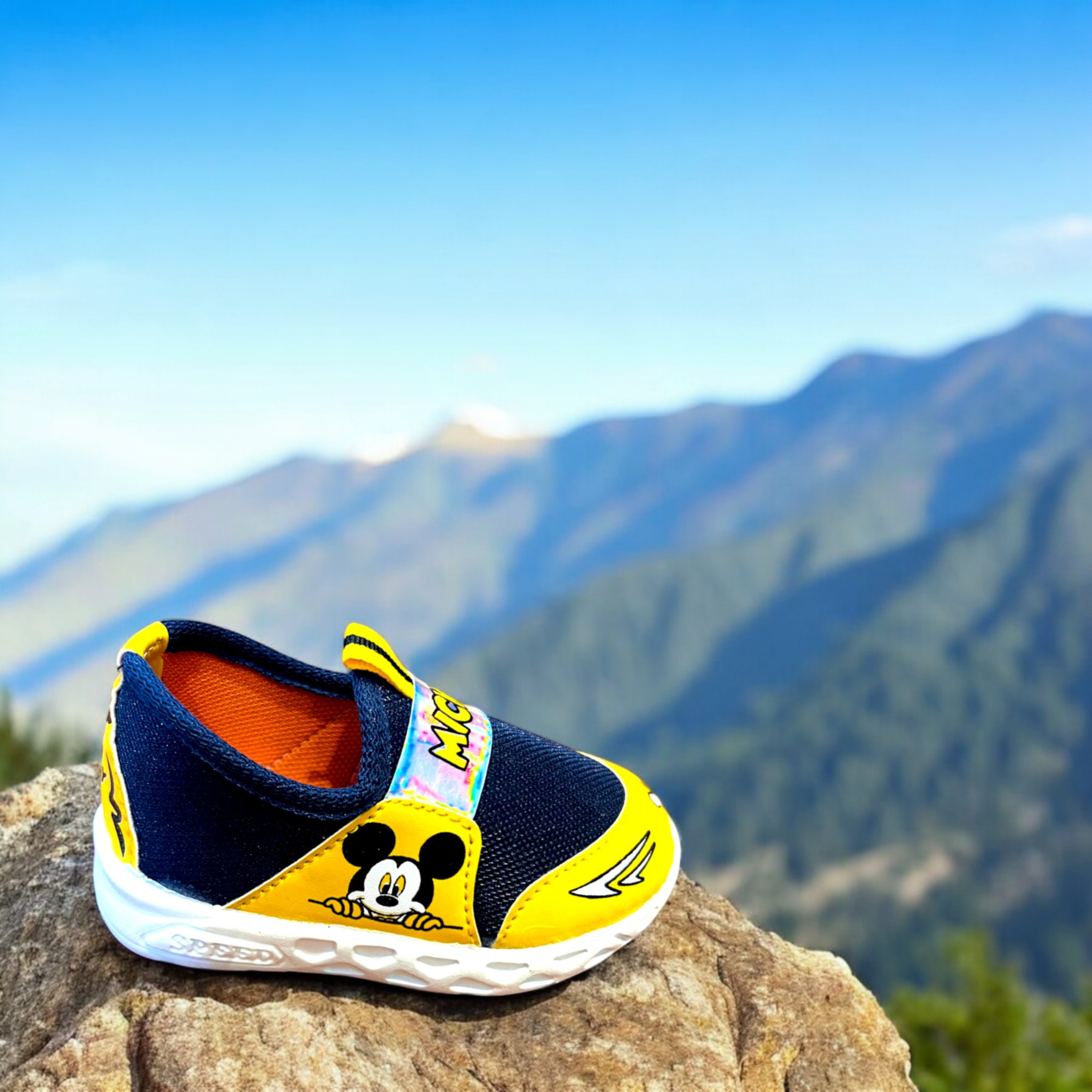 "Disney Junior Mickey Mouse Children's Shoes– blue and yellow Mickey Mouse Kids Shoes for-Resistant Gripper Sneakers for Autumn & Winter Printed Style Shoes with Soft Rubber Sole | Non-Slip, Weasual Boots for Boys & Girls" price in Pakistan