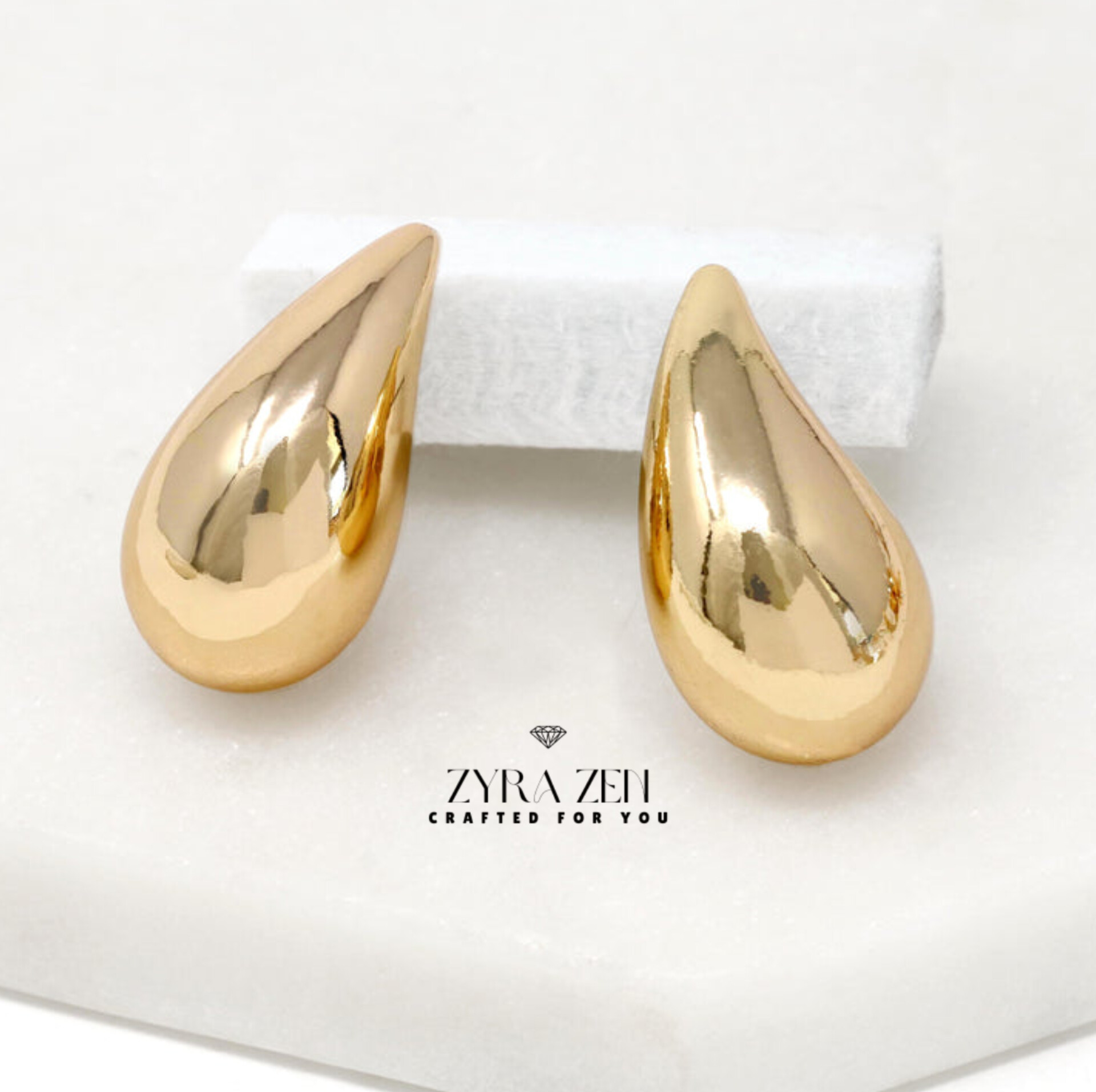 Trendy Gold & Silver Water Drop Teardrop Stud Earrings for Women – Elegant Chunky Glossy Dome Earrings | Party & Wedding Jewelry Accessories