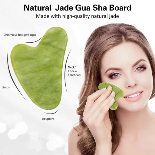 Premium Jade Gua Sha and Silicone Face Cleansing Brush Duo Pack - Anti-Aging, Brightening Skin Care Tool