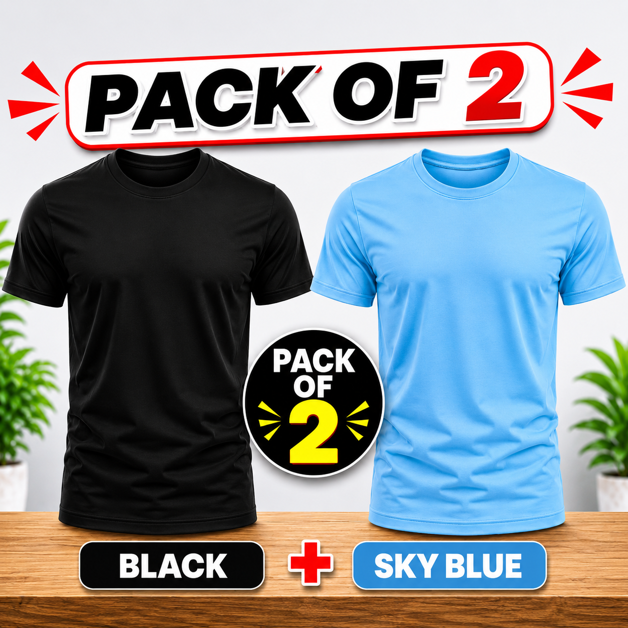 Pack of 2 Short Sleeve Tshirt For Men Skin-Friendly, Breathable, Crew Neck, Solid Color, Casual Fit T Shirt For Men Perfect for All Seasons and Occasions, Conventional Fit Tshirts For Boys/T Shirts For Girls