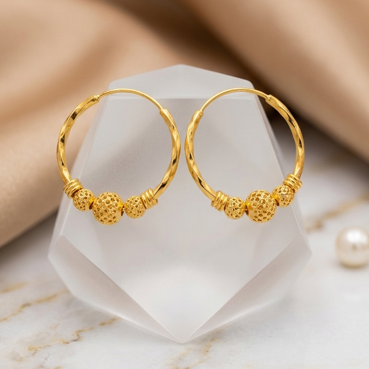 Arabic Hoop Earrings with Textured Ball Charm for Women & Girls | Bangle Rings Stylish & Trendy Jewelry Gifts | Perfect for Everyday & Party Wear