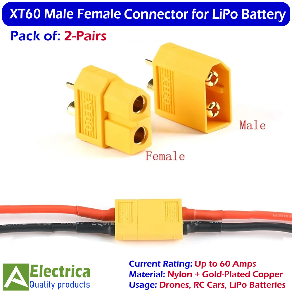 2 Pairs XT60 Power Connector Male Female Plug for 60A High Quality FPV Drone, RC Car, Battery Pack by Electrica
